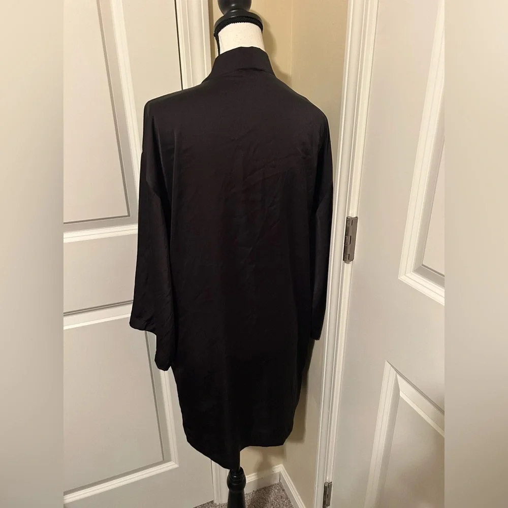 Elegant Black Satin Kimono Robe